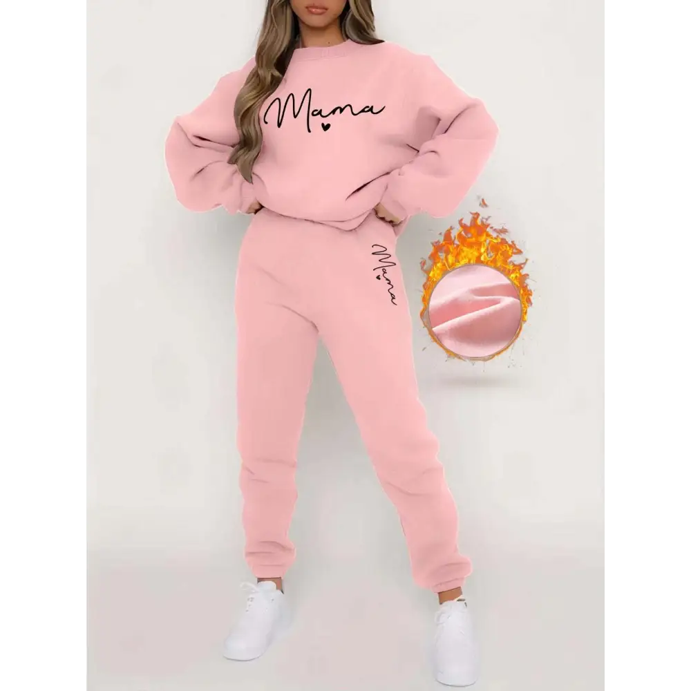 Pink Mama Long Sleeve Printed Fleece Jogger Set