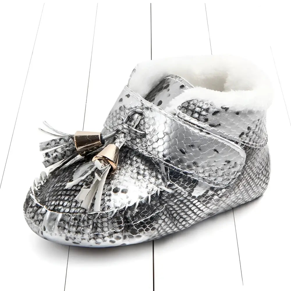 Pink Metallic Tassel Baby Shoes with Fur Lining