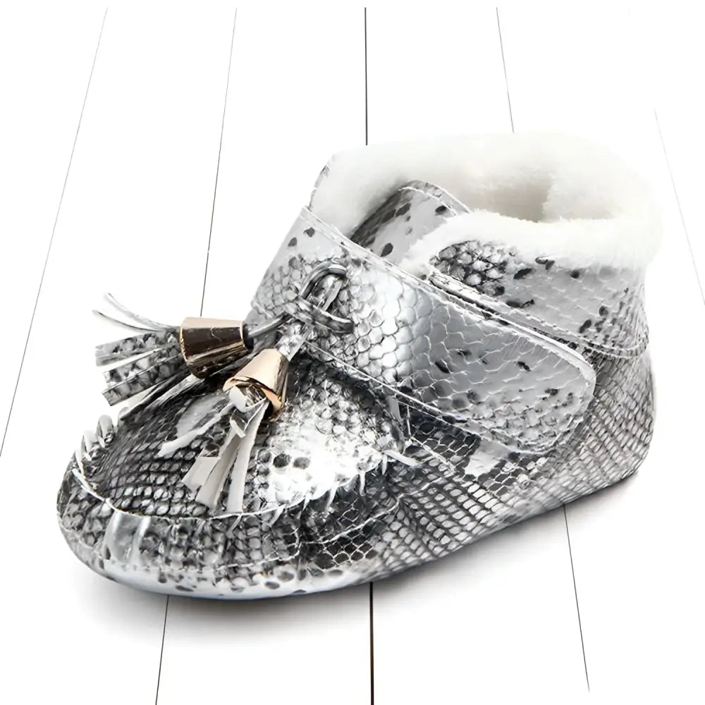 Pink Metallic Tassel Baby Shoes with Fur Lining