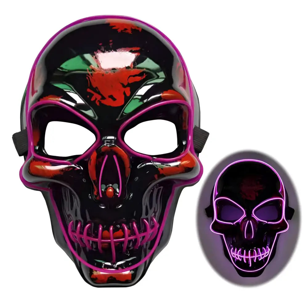 Pink Neon Halloween Skeleton Mask LED Glow