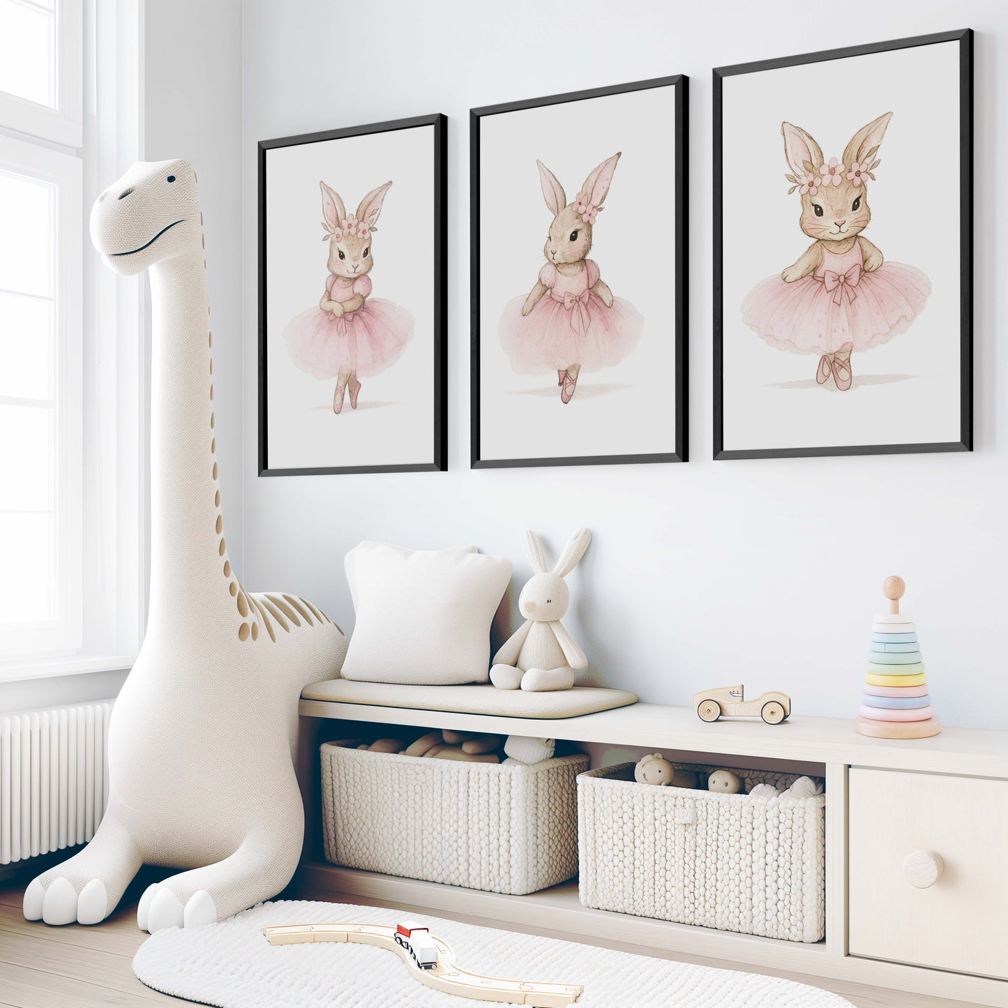 Pink Nursery Wall Art – Bunny Ballerina Set (3 Prints)