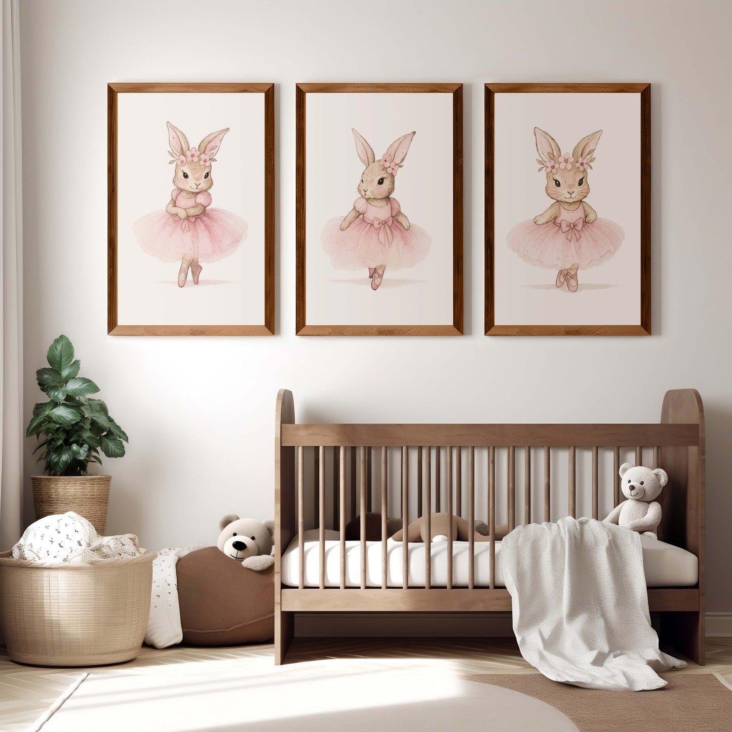 Pink Nursery Wall Art – Bunny Ballerina Set (3 Prints)