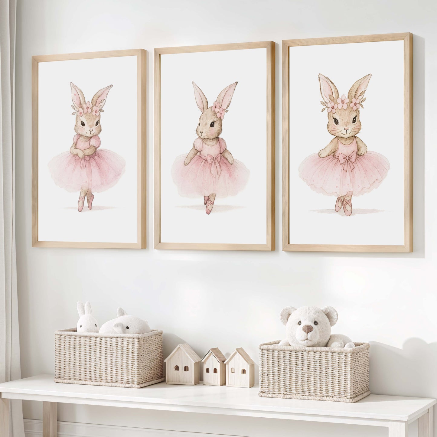 Pink Nursery Wall Art – Bunny Ballerina Set (3 Prints)