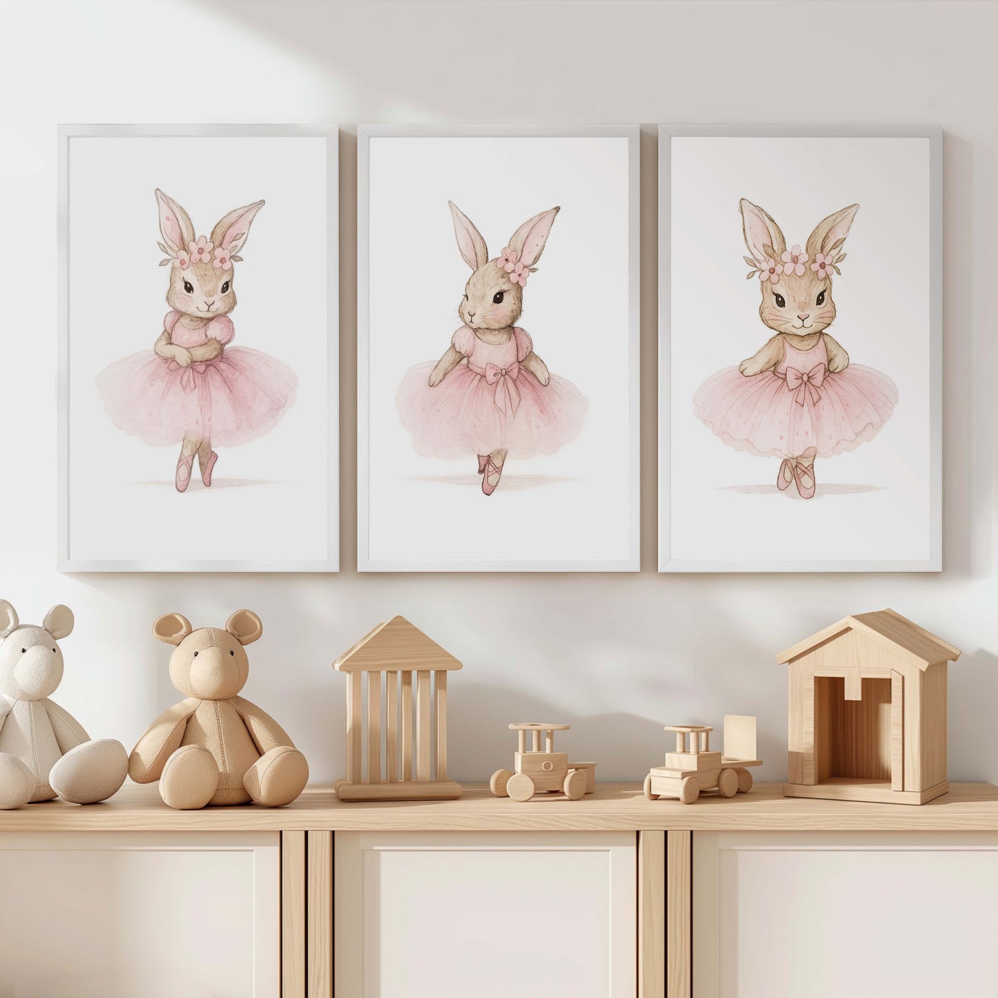 Pink Nursery Wall Art – Bunny Ballerina Set (3 Prints)