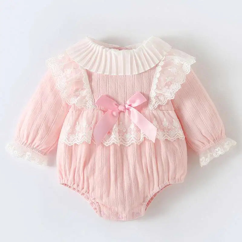 Pink Ribbed Long Sleeve Newborn Clothes Jumpsuit