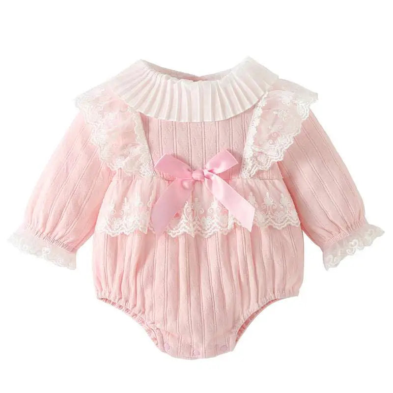 Pink Ribbed Long Sleeve Newborn Clothes Jumpsuit