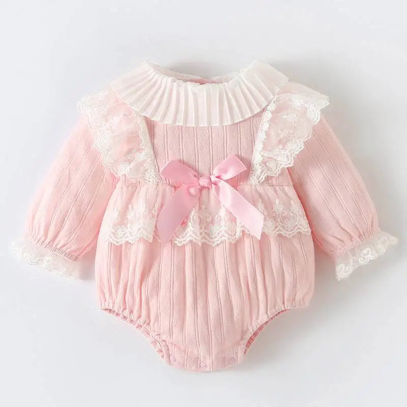 Pink Ribbed Long Sleeve Newborn Clothes Jumpsuit