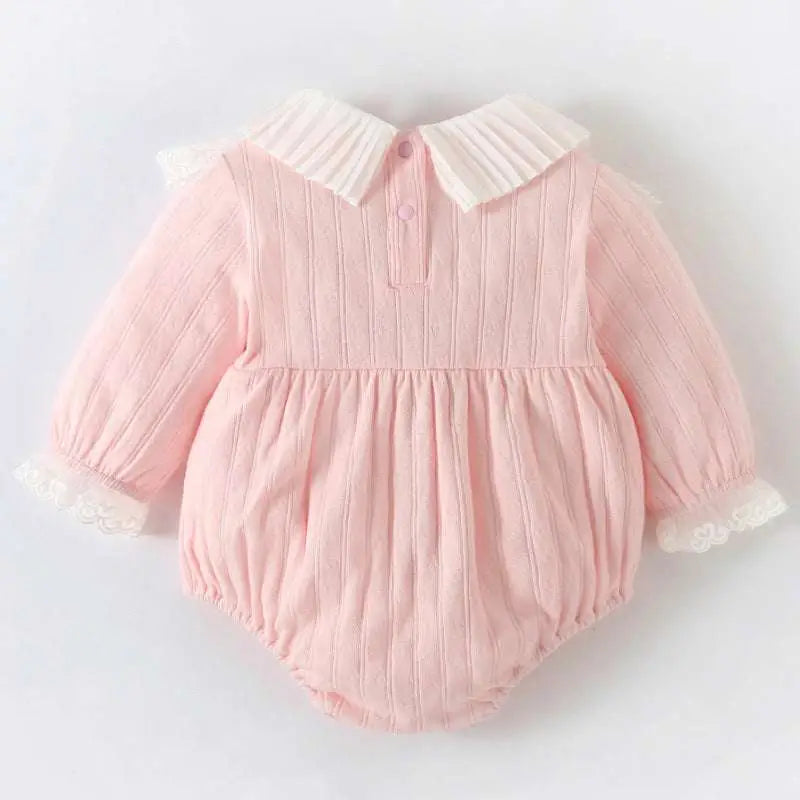 Pink Ribbed Long Sleeve Newborn Clothes Jumpsuit