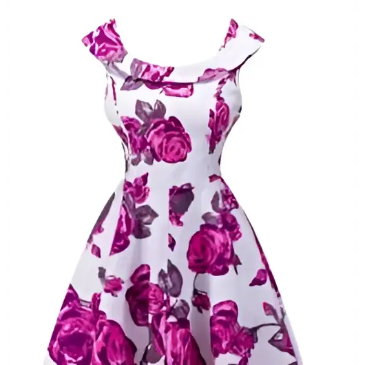 Pink Rose Ruffled White Printed Dress