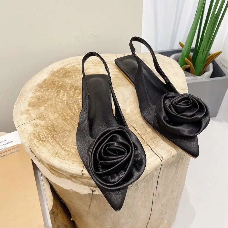 Pink Satin Floral Embellished Backless Flat Sandal