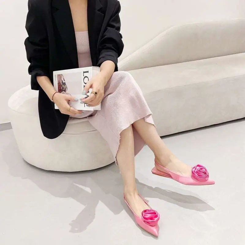 Pink Satin Floral Embellished Backless Flat Sandal