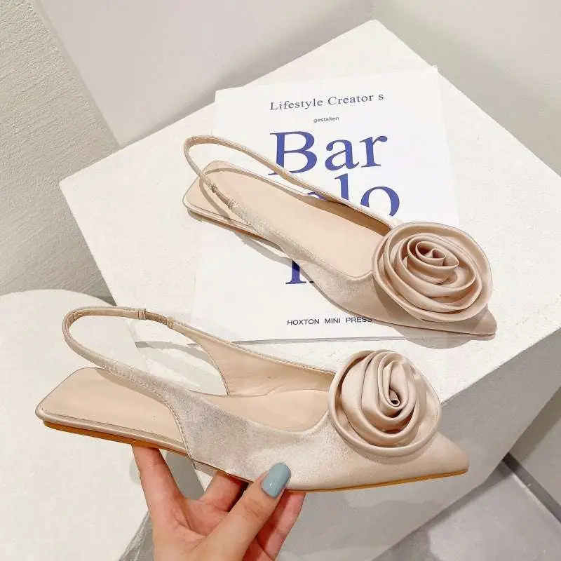 Pink Satin Floral Embellished Backless Flat Sandal