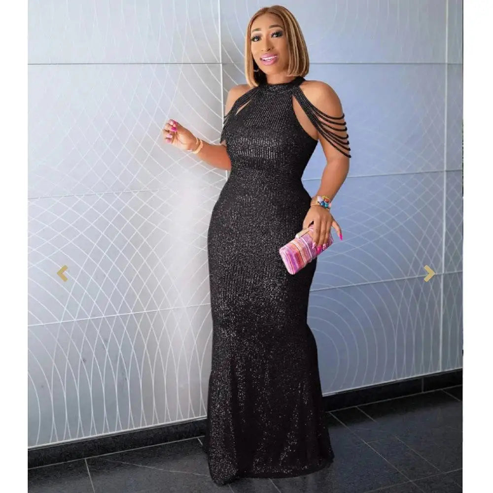 Pink Sequin African Ladies Quality High Stretch Dress