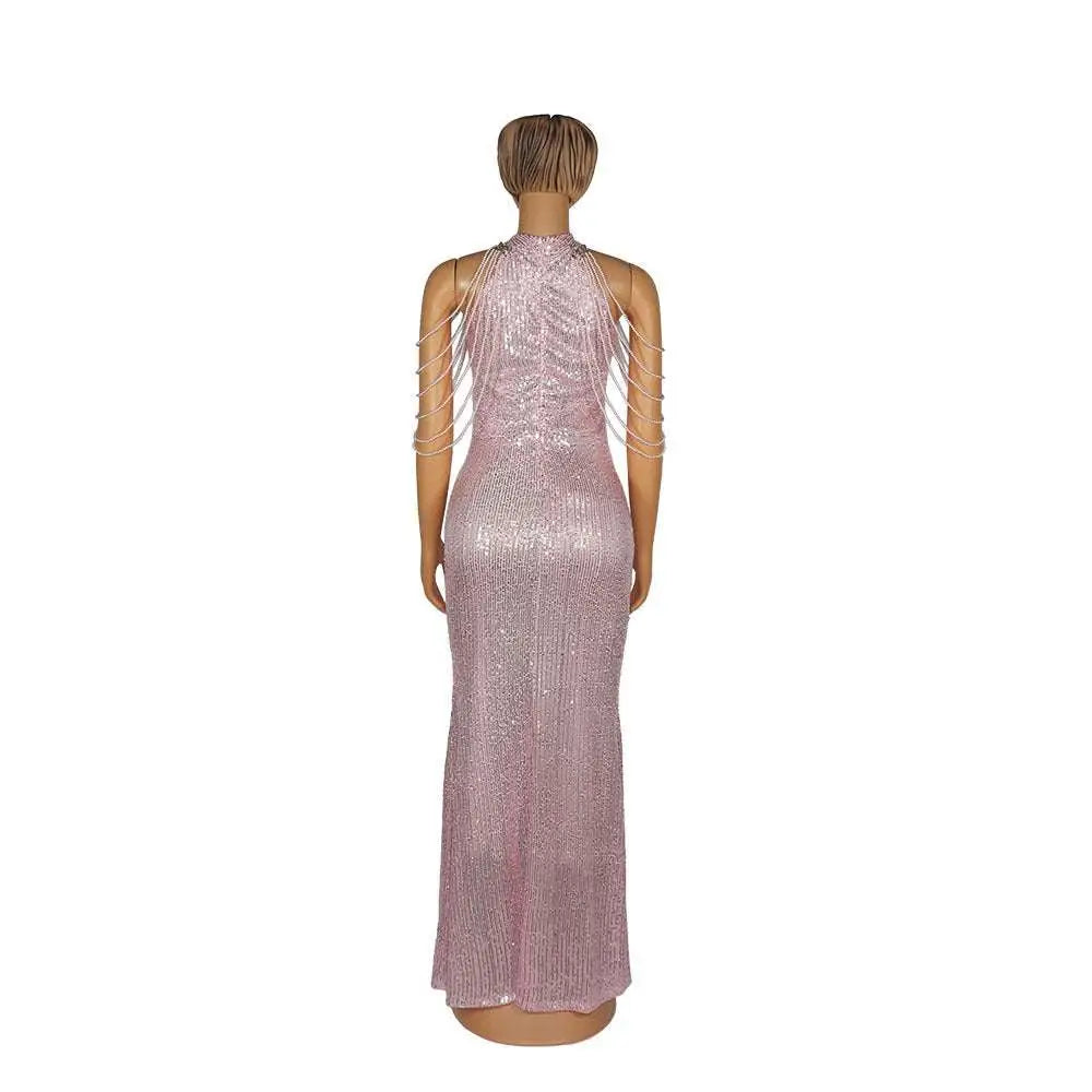 Pink Sequin African Ladies Quality High Stretch Dress