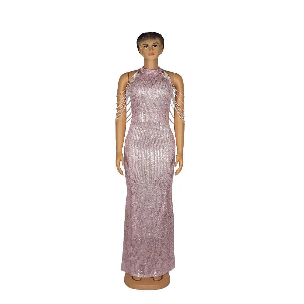 Pink Sequin African Ladies Quality High Stretch Dress