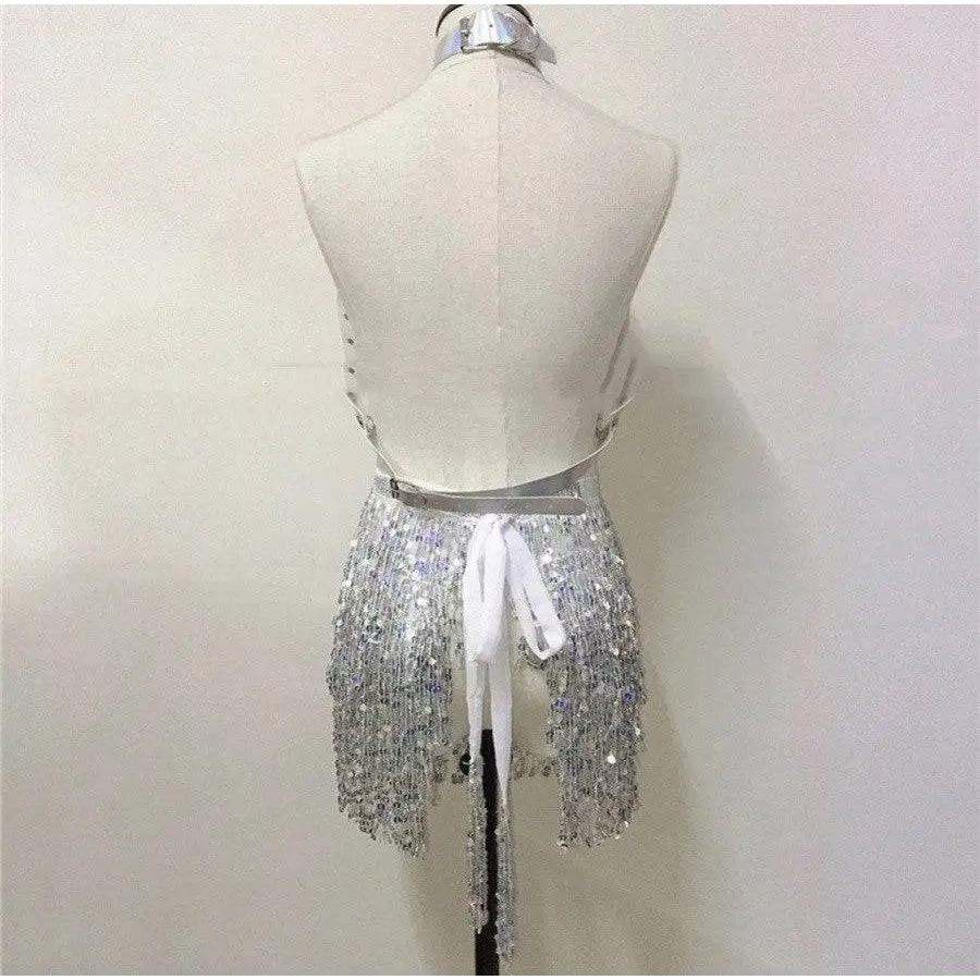 Pink Sequined Fringe Night Club Stage Dress Woman