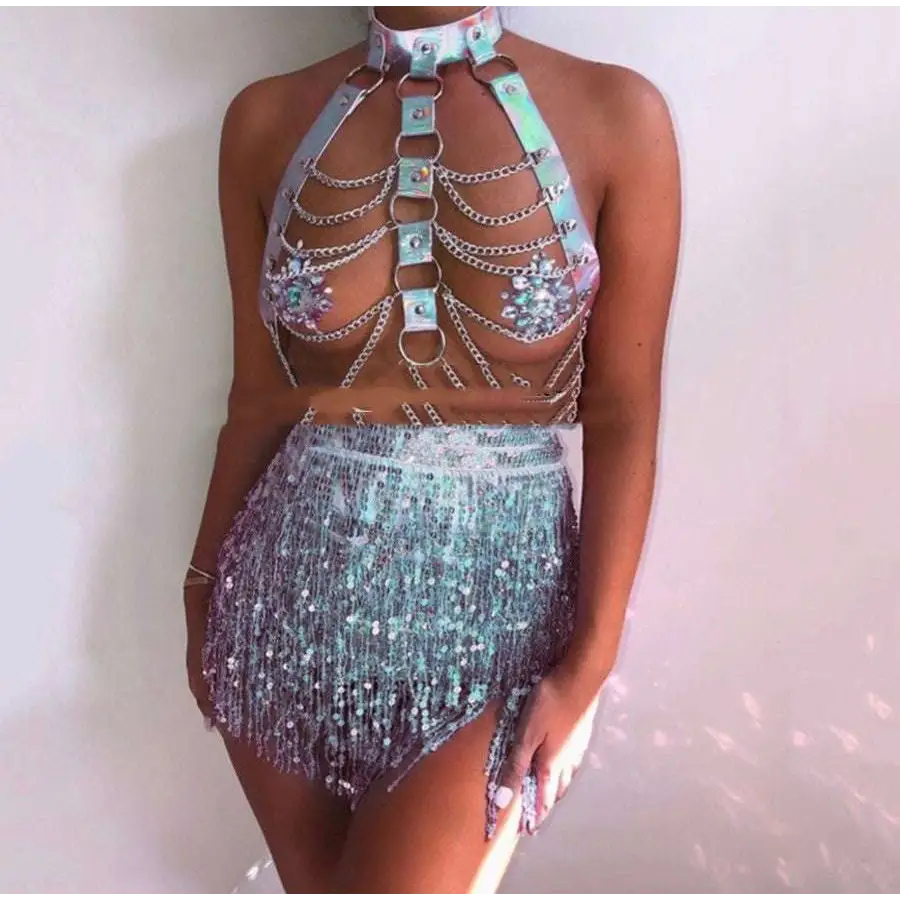 Pink Sequined Fringe Night Club Stage Dress Woman