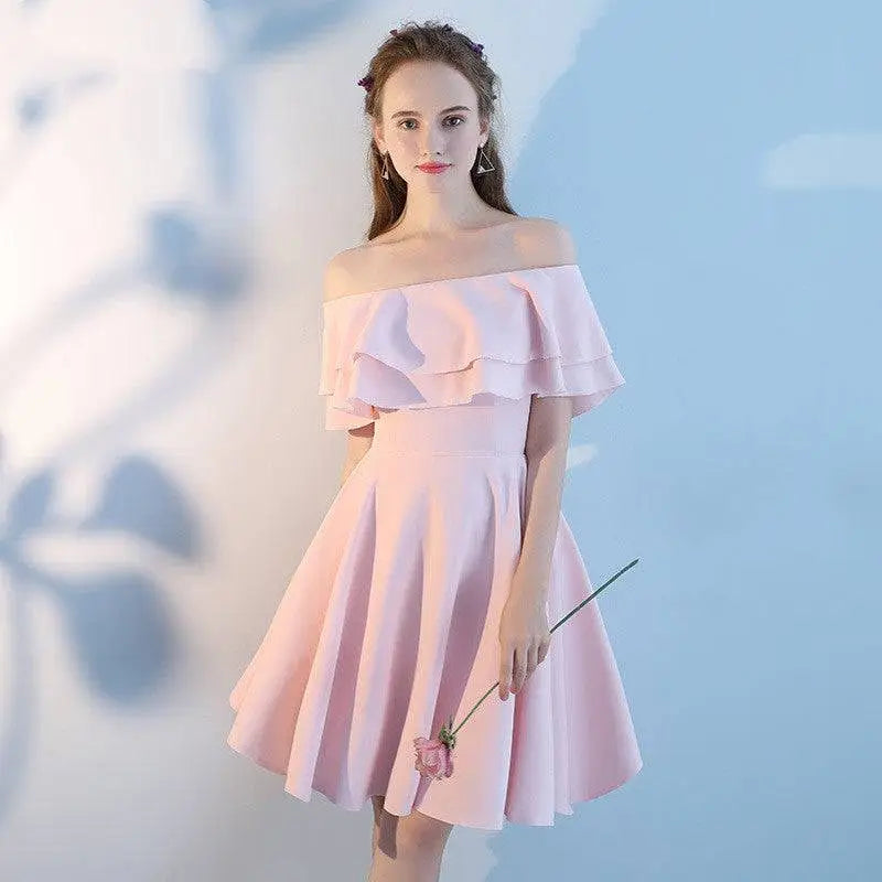 Pink Short Sisters Off Shoulder Ruffled Dress