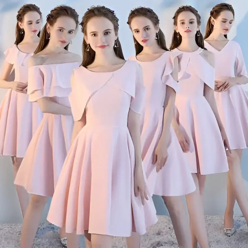 Pink Short Sisters Off Shoulder Ruffled Dress