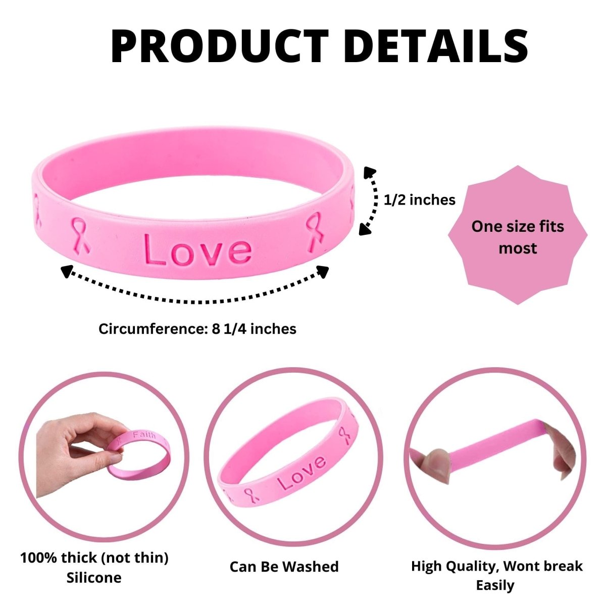 Pink Breast Cancer Silicone Bracelets