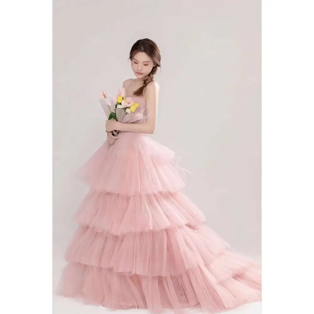Pink Tulle Wedding Photography Dress