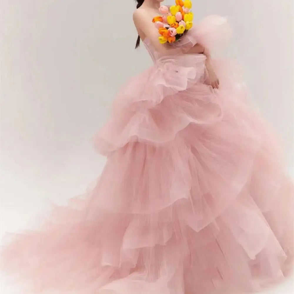 Pink Tulle Wedding Photography Dress