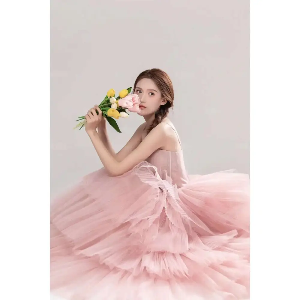 Pink Tulle Wedding Photography Dress