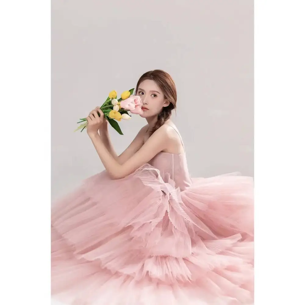 Pink Tulle Wedding Photography Dress