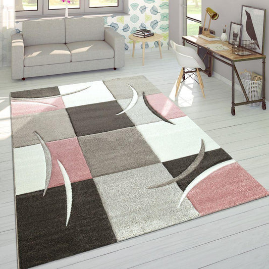 Pink White Area Rug Modern Contour Cut Pastel Colors-0