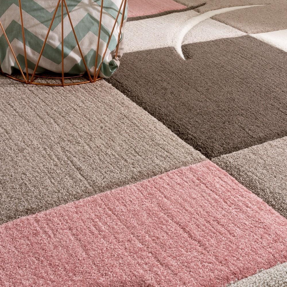 Pink White Area Rug Modern Contour Cut Pastel Colors-2