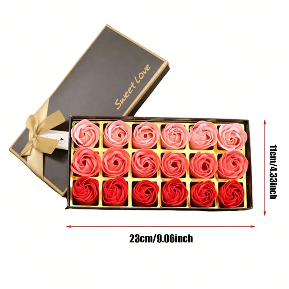 Box of soap roses with pink and red roses, labeled 'Sweet Love', on a white background.