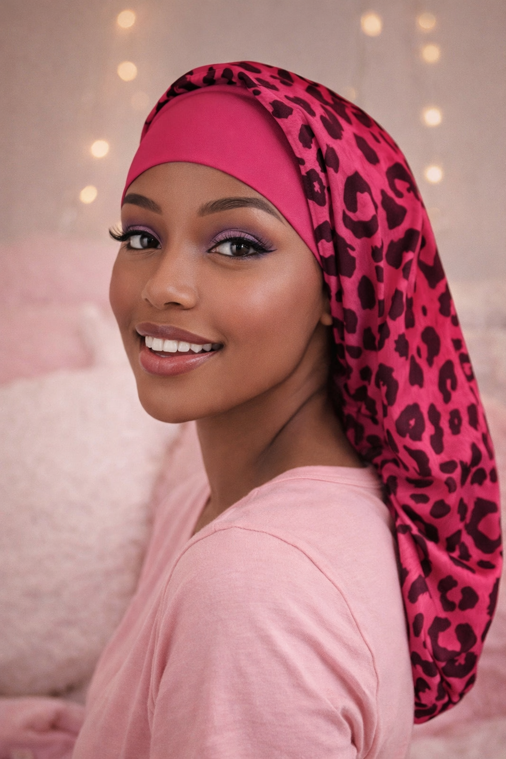 Silk Sleep Bonnet with Wide Elastic Edge - Long Round Tail