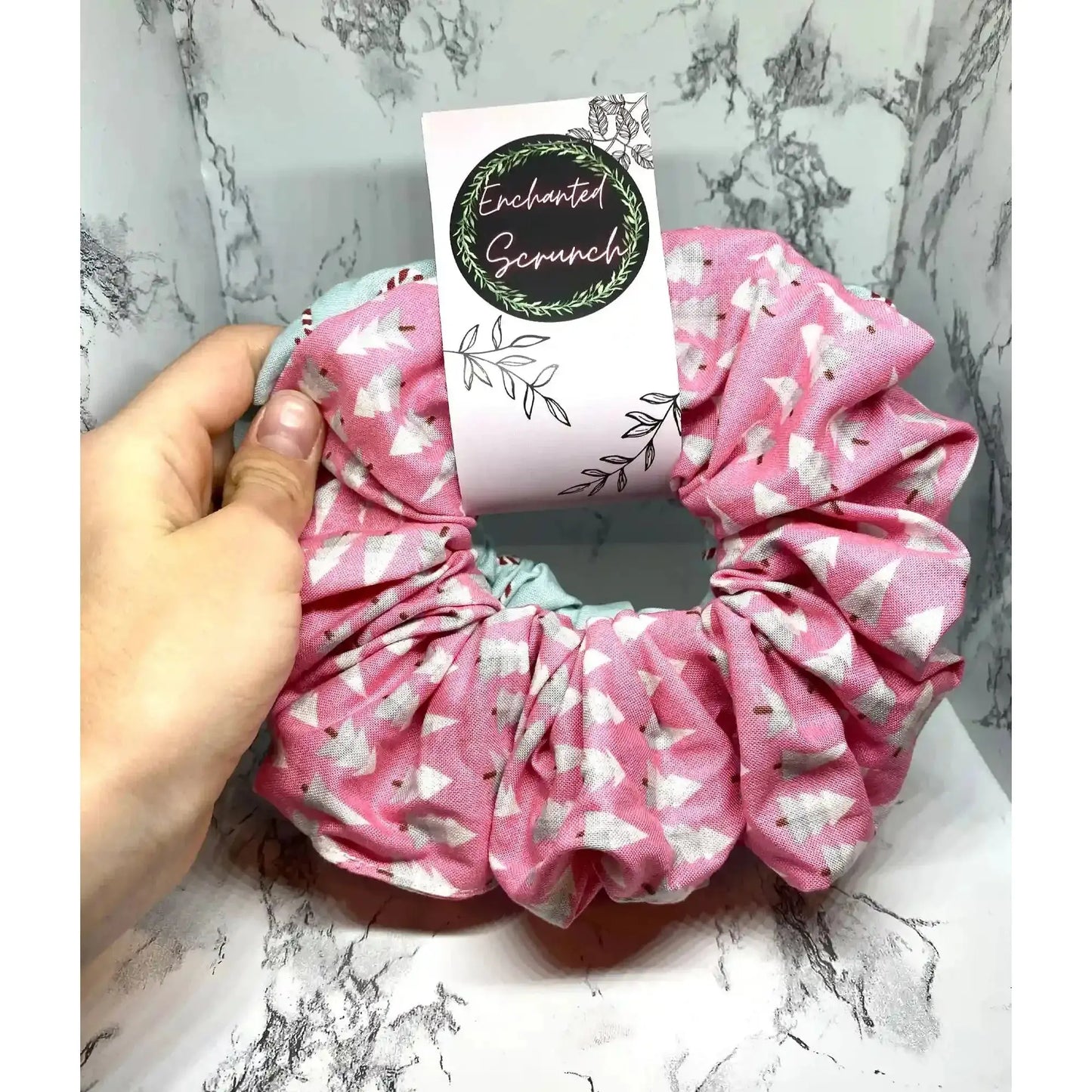 Pink Tree and Candy Cane Christmas Set Scrunchie