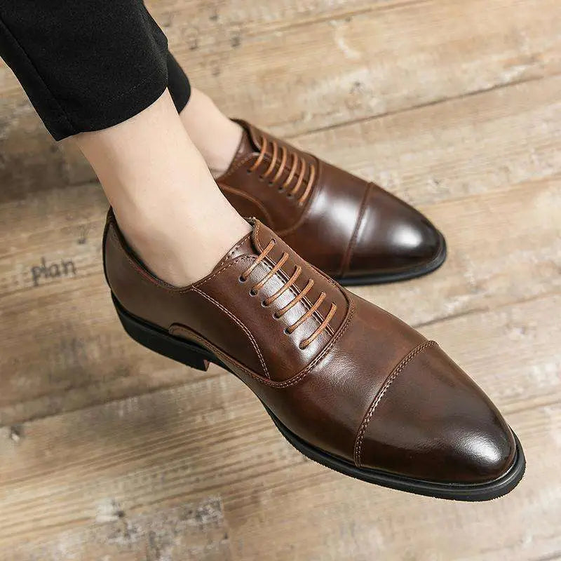 Plus Size Casual Leather Shoes Brown Cap Toe Oxford