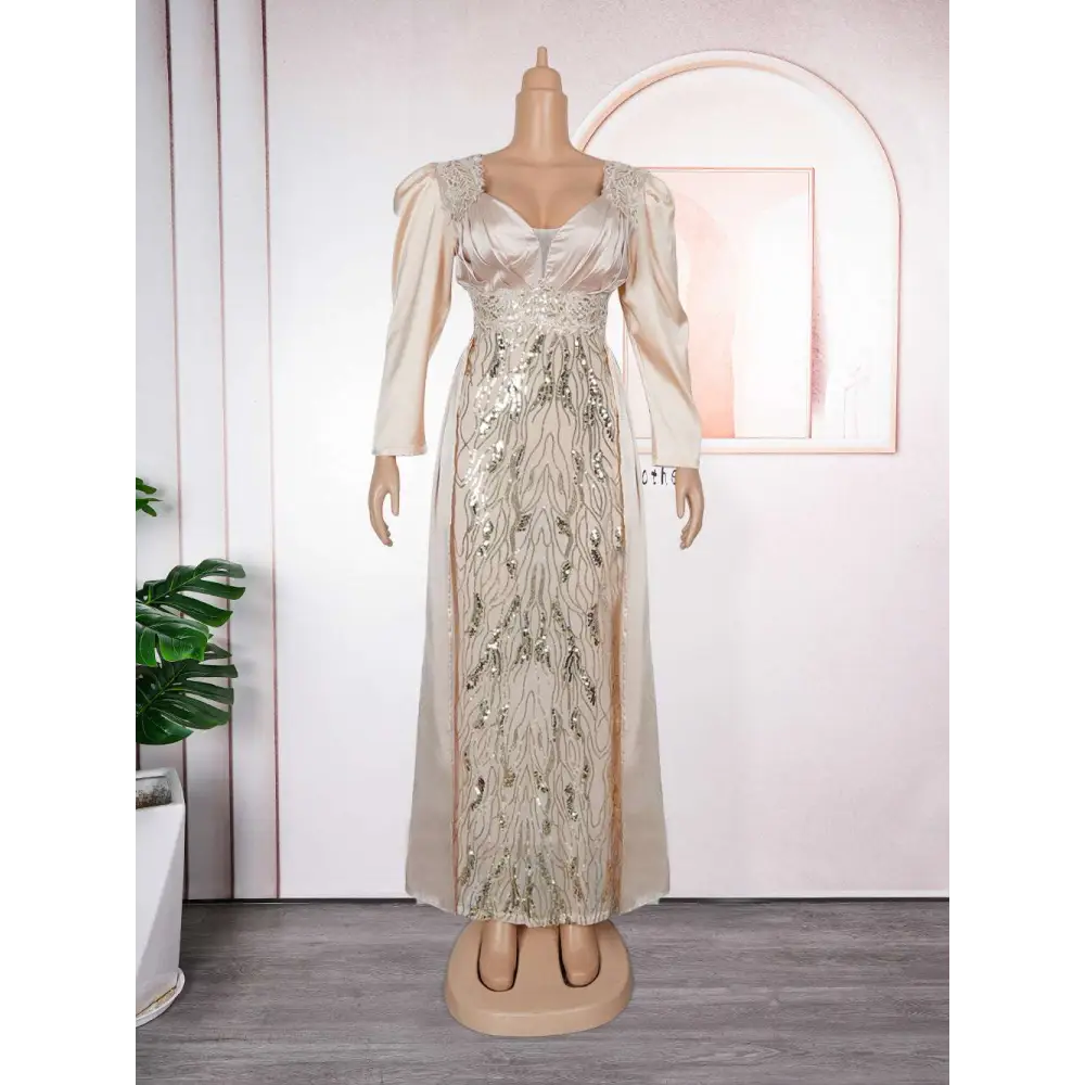 Plus Size Long Sleeve Sequined Evening Dress