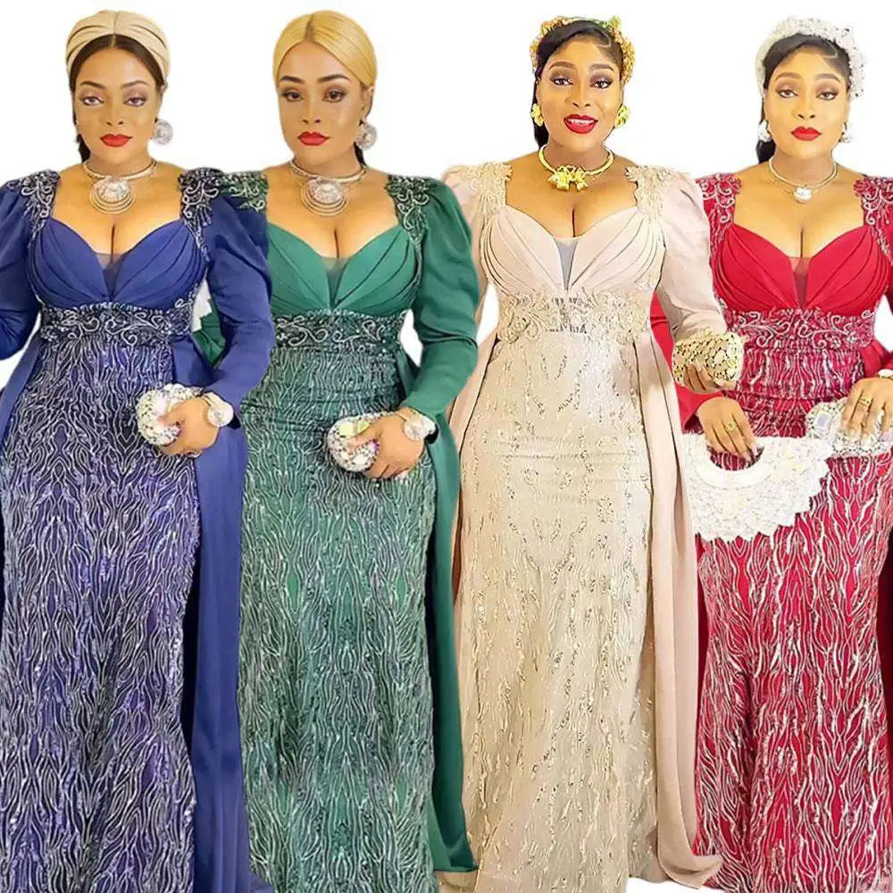 Plus Size Long Sleeve Sequined Evening Dress