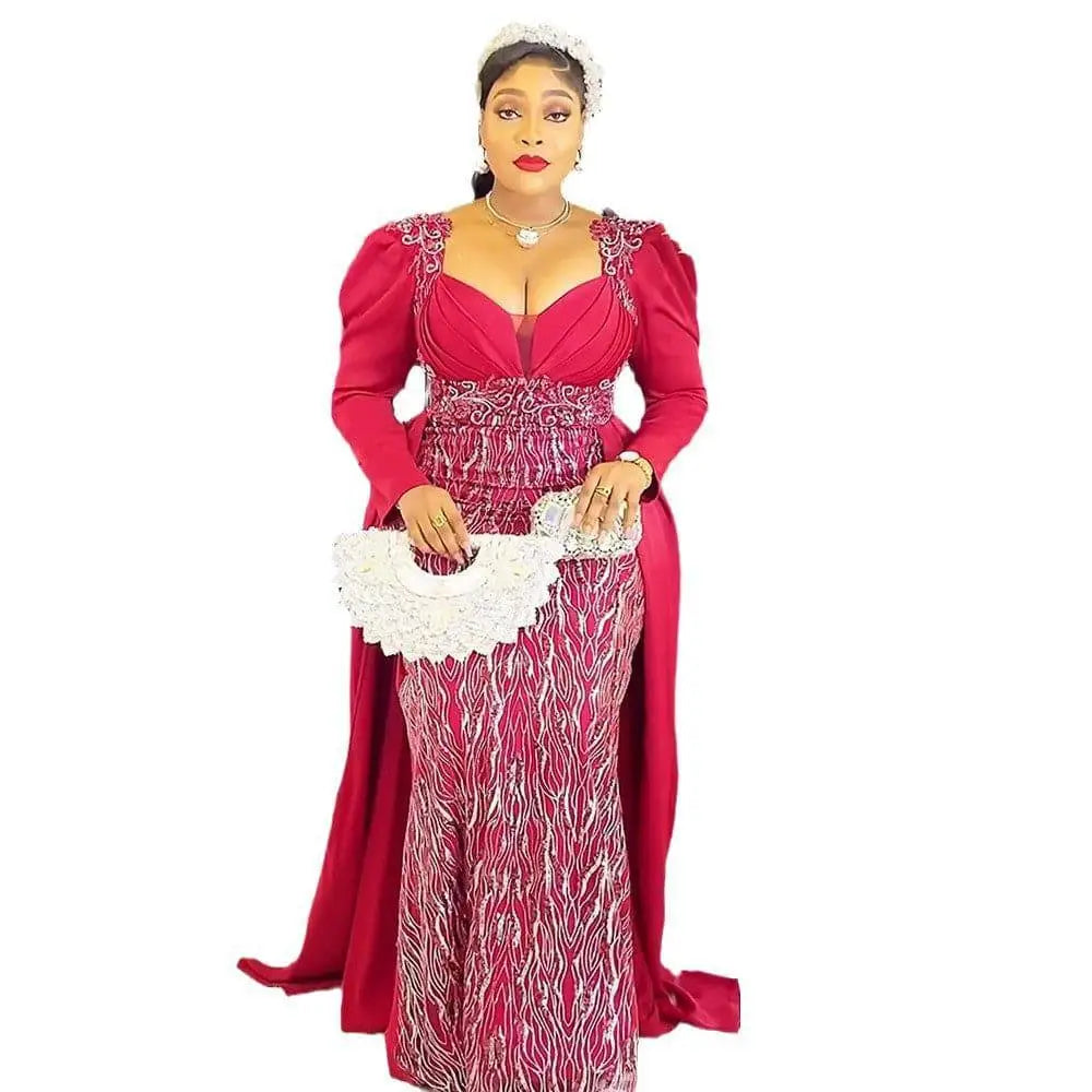 Plus Size Long Sleeve Sequined Evening Dress