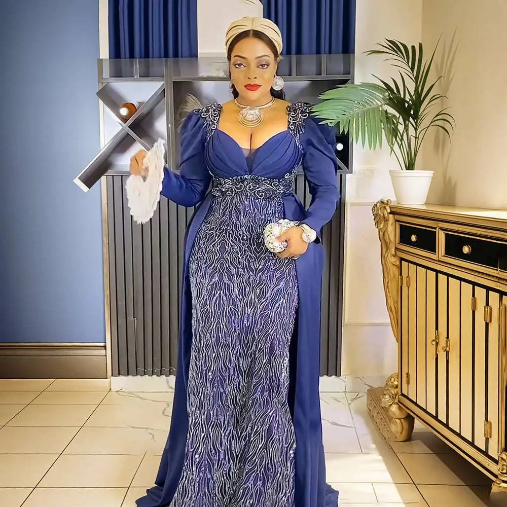 Plus Size Long Sleeve Sequined Evening Dress