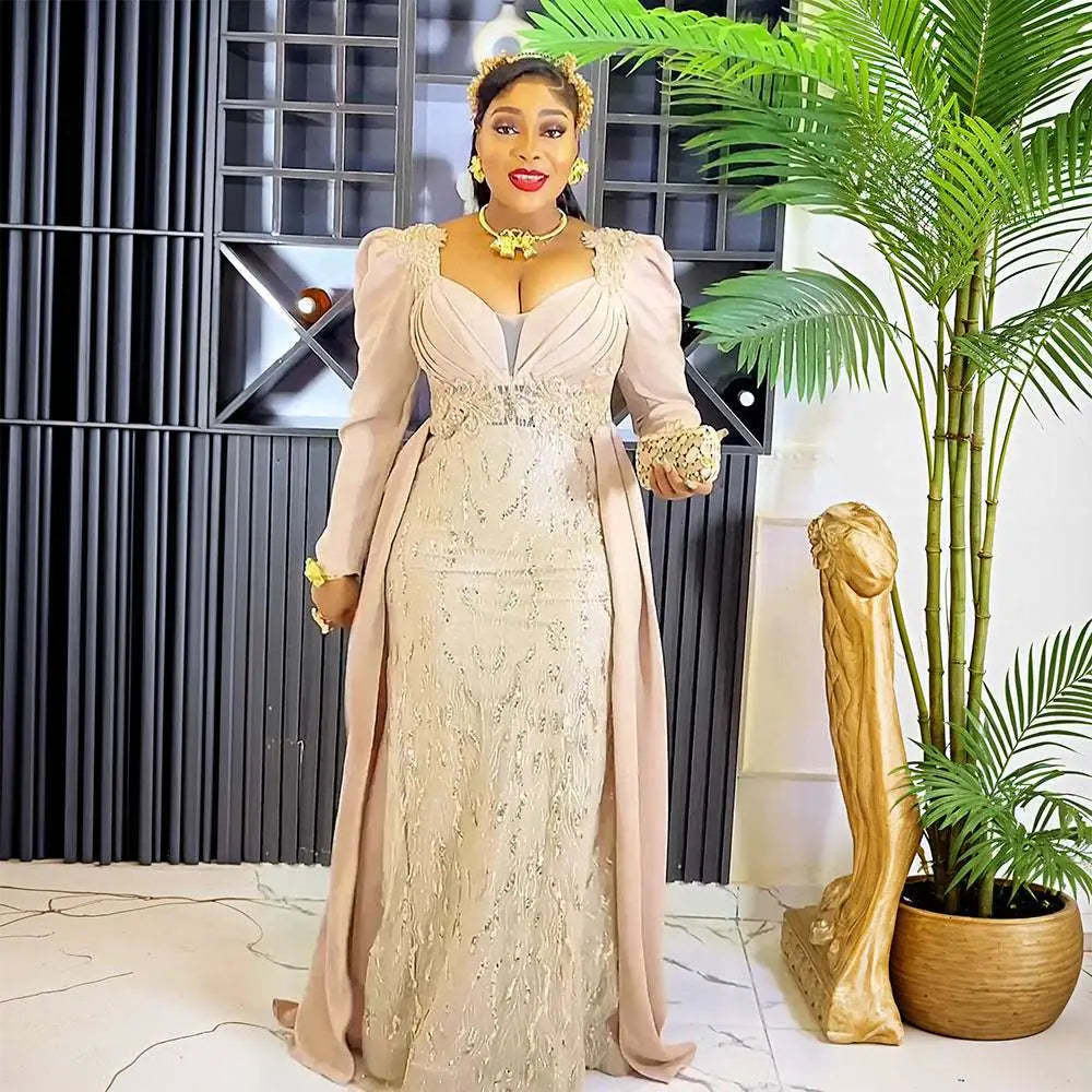 Plus Size Long Sleeve Sequined Evening Dress