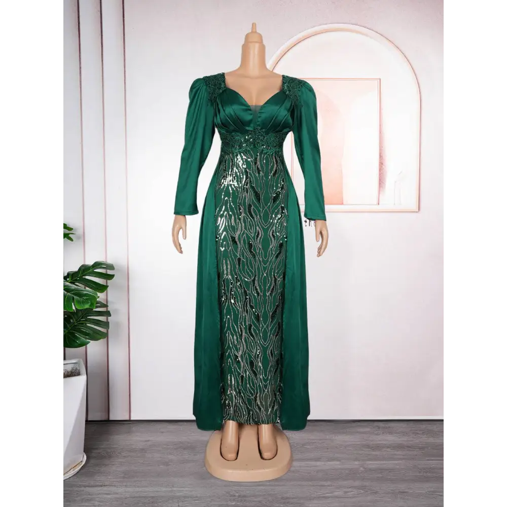Plus Size Long Sleeve Sequined Evening Dress