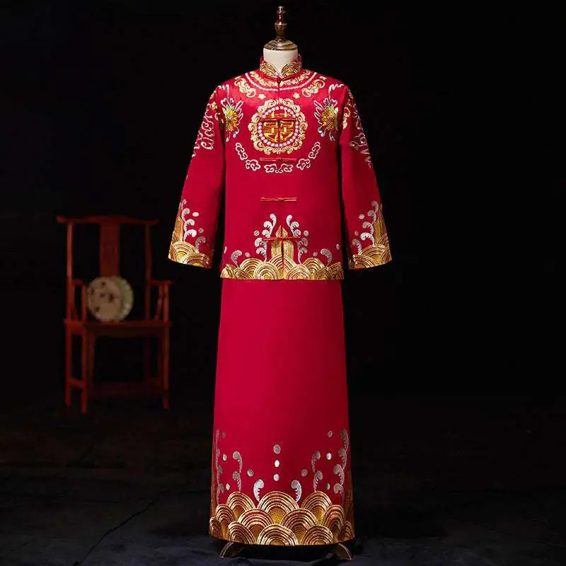 Plus Size Red Dragon Embroidery Slimming Toast Dress