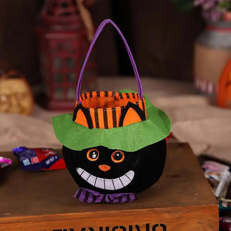 Plush Pumpkin Halloween Candy Bags with Witch Hat