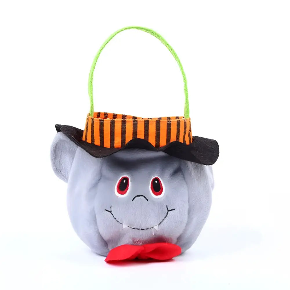 Plush Pumpkin Halloween Candy Bags with Witch Hat