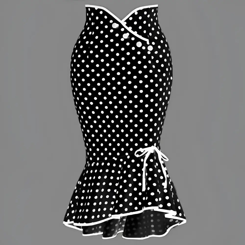 Polka Dots Half Body Slim Fit Fishtail Skirt