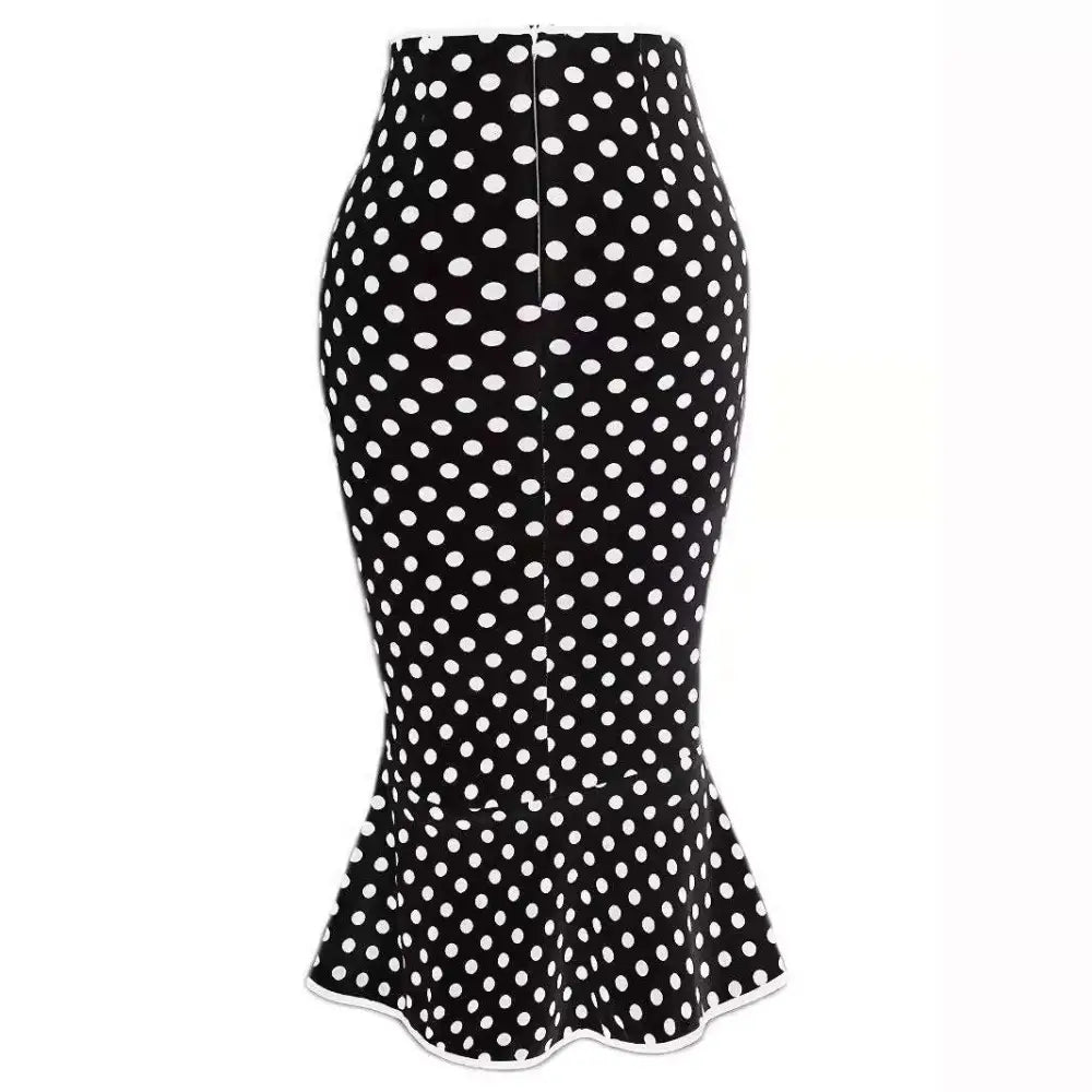 Polka Dots Half Body Slim Fit Fishtail Skirt
