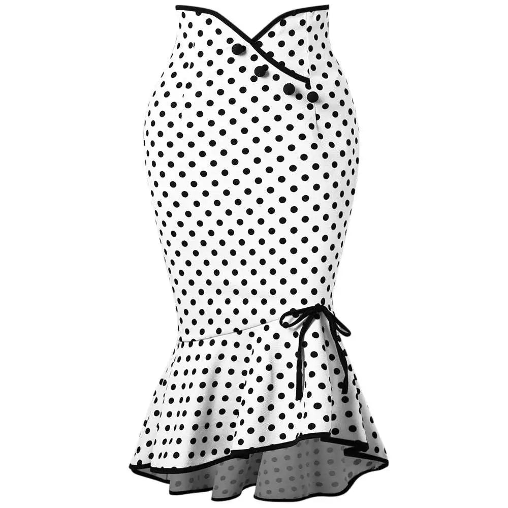 Polka Dots Half Body Slim Fit Fishtail Skirt