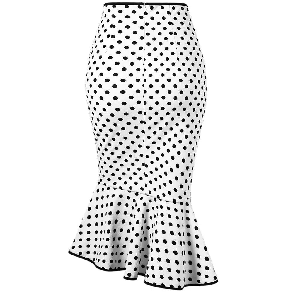 Polka Dots Half Body Slim Fit Fishtail Skirt