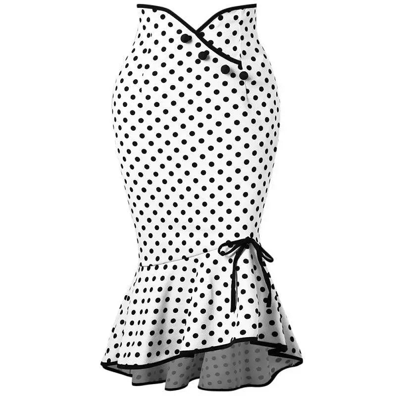 Polka Dots Half Body Slim Fit Fishtail Skirt