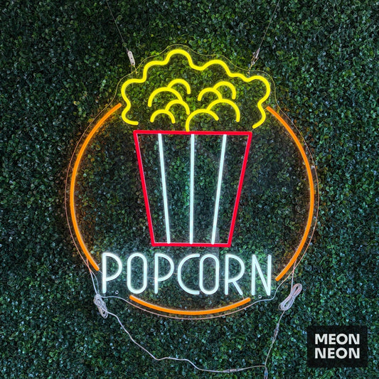 Popcorn Bucket Neon Sign Round