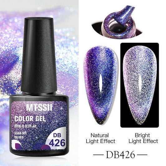 Missli Color Gel DB426 nail polish with application on nails and light effect comparison